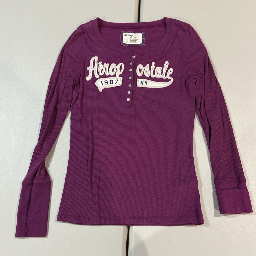 Vintage Y2K Aeropostale Plum Henley Top T Shirt Babydoll Size Large Bella Swan